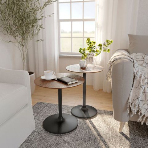 Remy Solid Wood And Iron Modern Pedestal Accent Tables Set Of 2 In ... pertaining to Remy Solid Wood And Iron Modern Pedestal Accent Tables (Set Of 2), White